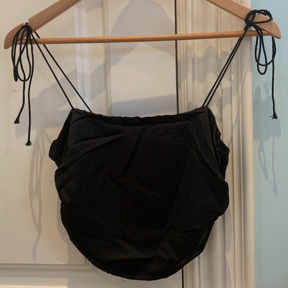 Black Satin Strappy Crop Top - Picture 4 of 6